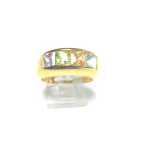 Women's Gold Rainbow CZ Ring Multicolored Stones